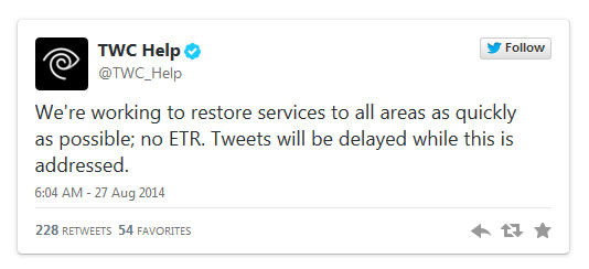 Time Warner tweet about their outage