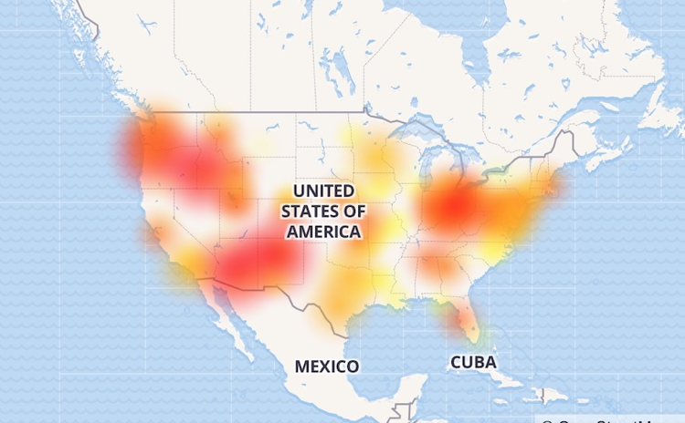 United States Map Highlighted Area of Outages